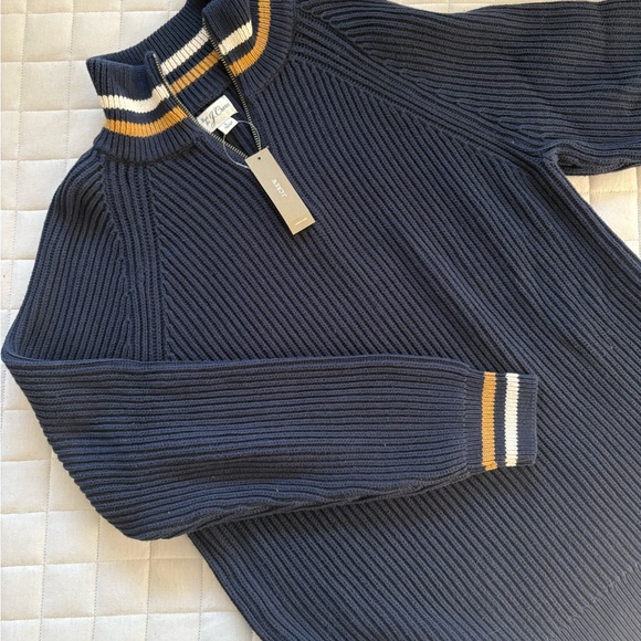 J. Crew Blue and Gold Zip Up Sweater with Ribbed Knit